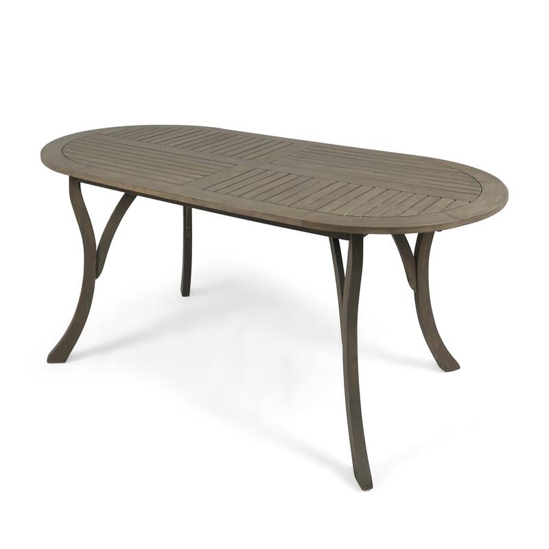 Acacia Wood Dining Table 70 Inch Oval Top Gray Finish Outdoor Patio