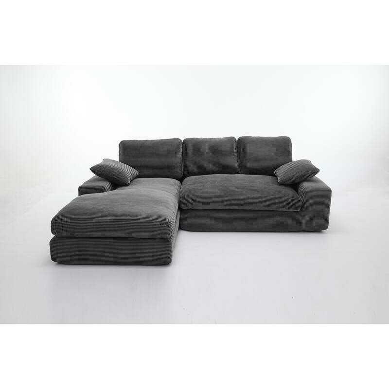 Modular Sectional Cloud Sofa with L-Shape Chaise, Corduroy Upholstered Sleeper Sofa, Compressed Sofa with Pillow