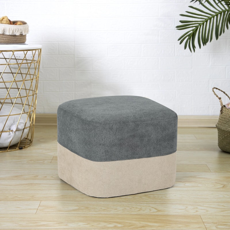 Adeco Square Fabric Ottoman Two-Color Stitching Footrest Stool