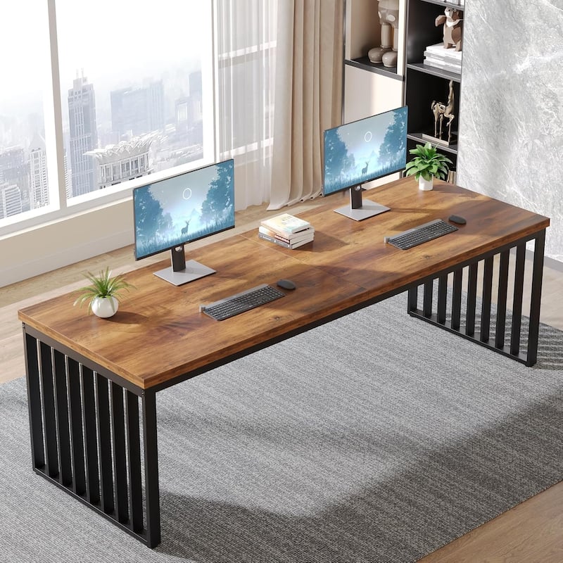 78.74 Inches Double Computer Desk for 2 Person - Extra Long Workstation with Heavy Duty Metal Frame, Large Dual Study Table