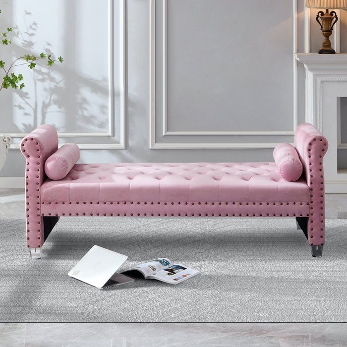 Tiffiany Luxury Tufted Velvet Upholstered Extra Long Bed Bench - Pink