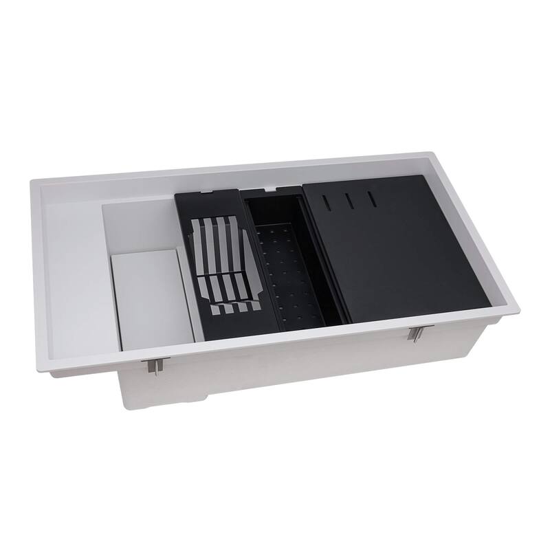 Ruvati 18 x 34 inch Granite Composite Workstation Kitchen Sink Dual Mount - White - RVG1650WH