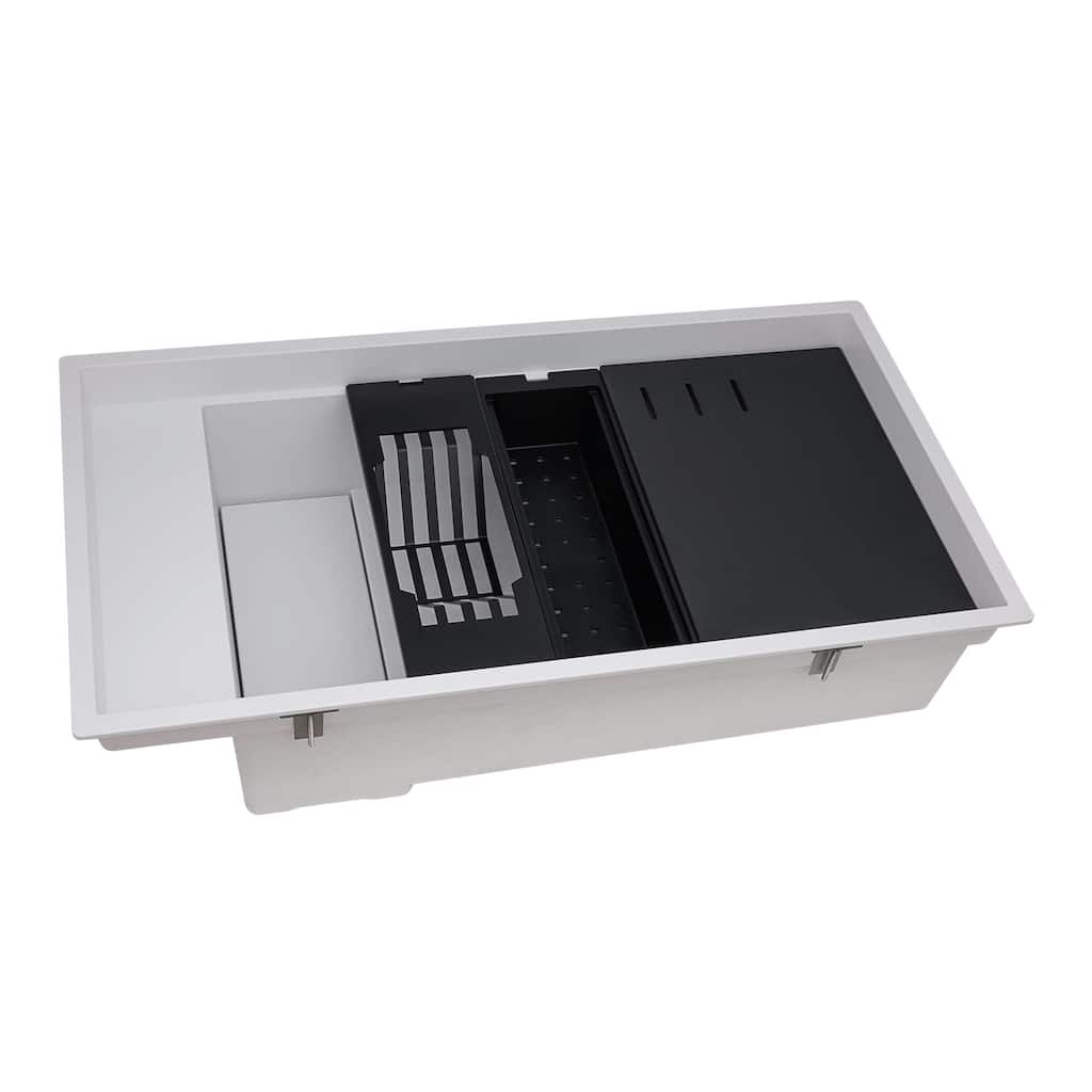 Ruvati 18 x 34 inch Granite Composite Workstation Kitchen Sink Dual Mount - White - RVG1650WH
