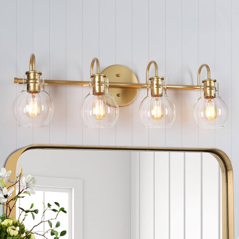 Bela Modern Gold 4-Light Bathroom Vanity Lights Glass Dimmable Wall Sconces - L 28.3"* W 6.3" * H 8.7" - 4-Light