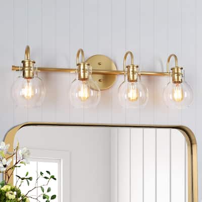 Modern Gold 4-Light Bathroom Vanity Light Globe Clear Glass Wall Sconce - L 28.3"* W 6.3" * H 8.7"
