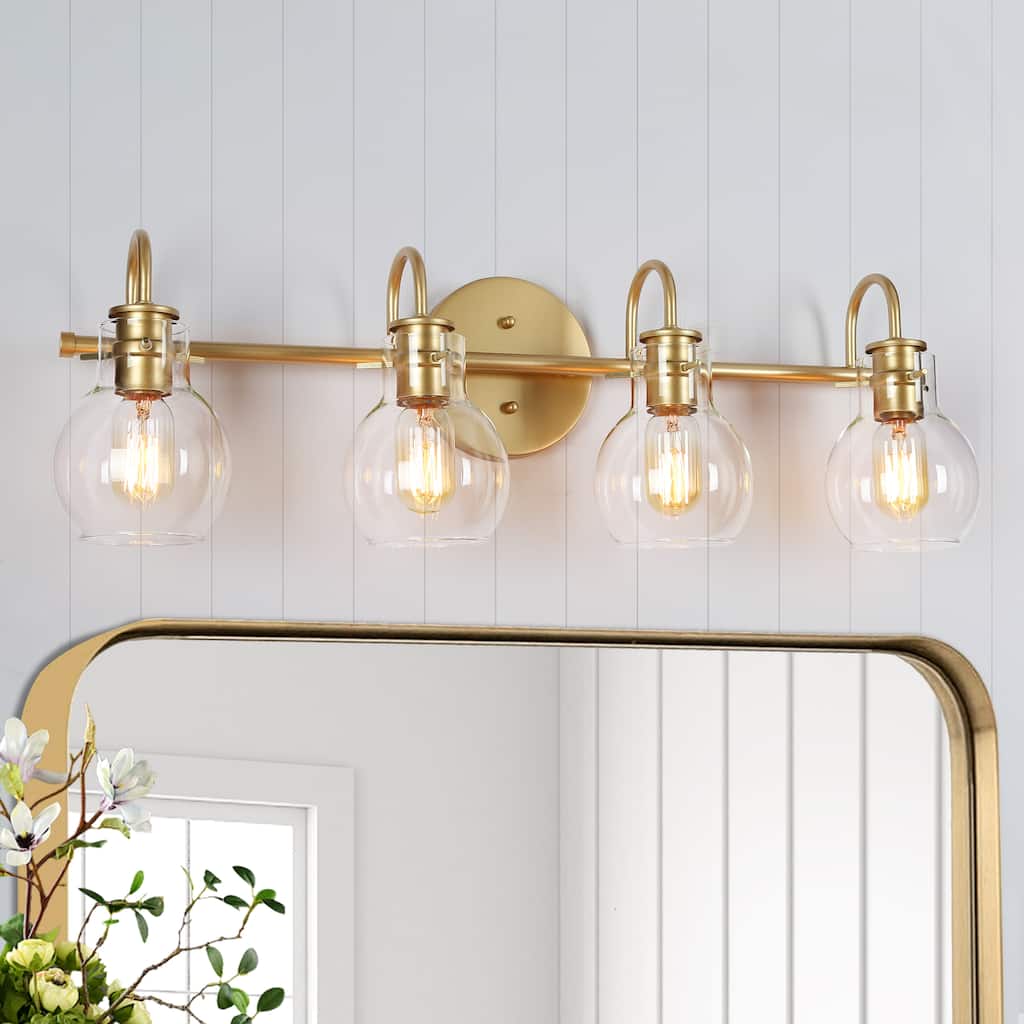 Modern Gold 4-Light Bathroom Vanity Light Globe Clear Glass Wall Sconce - L 28.3"* W 6.3" * H 8.7"