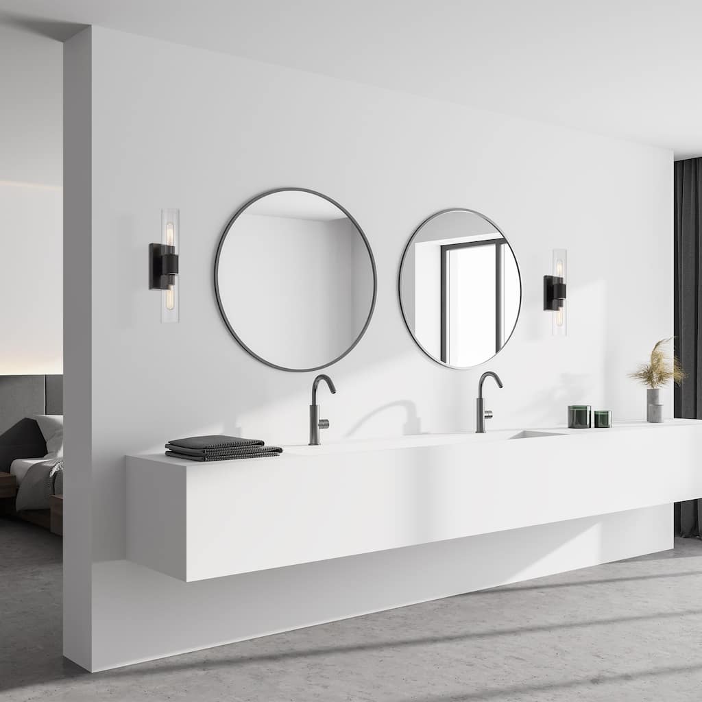 Anton 17.5 in. 2-Light Matte Black Transitional Wall Sconce Light