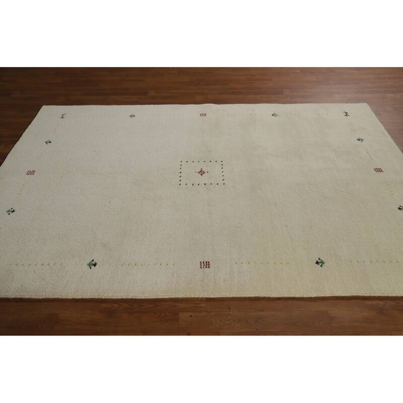 Beige Tribal Gabbeh Indian Rug Handmade Wool Carpet - 5'2" x 7'4"