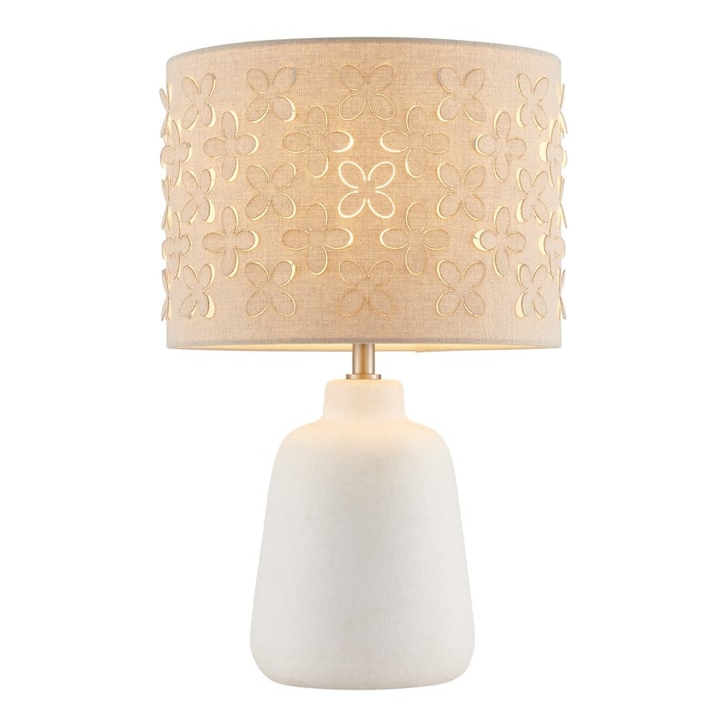 KAWOTI Modern White Ceramic Table Lamp with Floral Cutting Shade - W11" x H17.25"