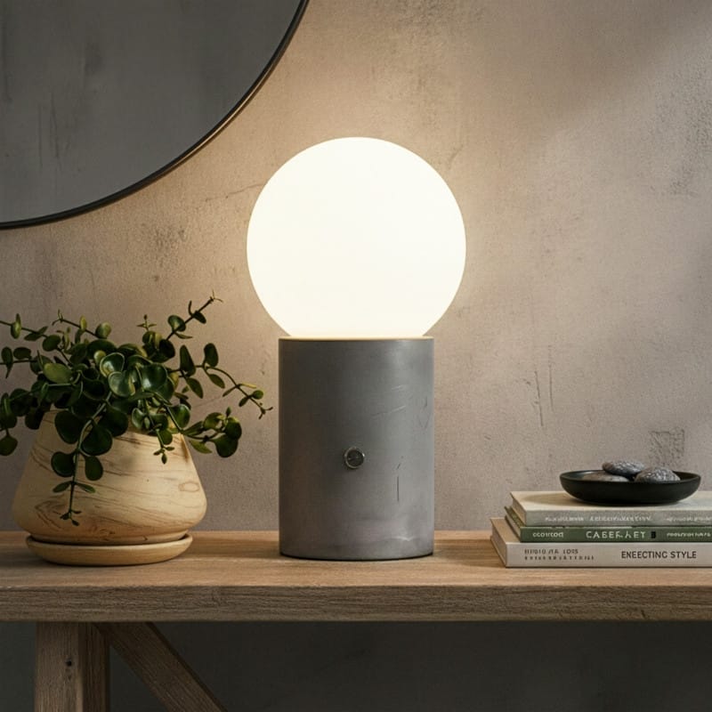 Brightech Kai 11 in. Cement Gray Mid-Century Modern Integrated LED Bedside Table Lamp with Built-In 3-Way Dimmer