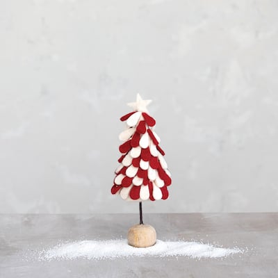 Handmade Wool Felt Tree with Star and Wood Ball Base
