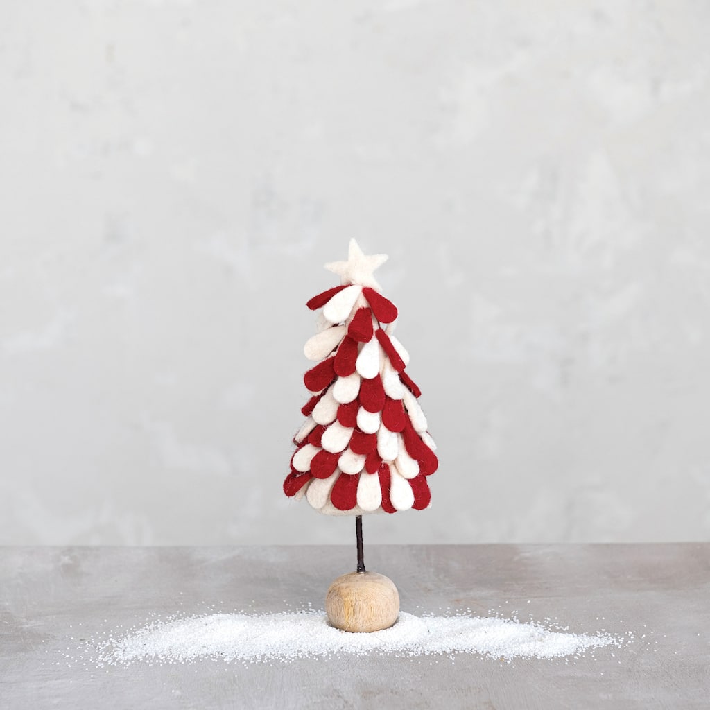 Handmade Wool Felt Tree with Star and Wood Ball Base