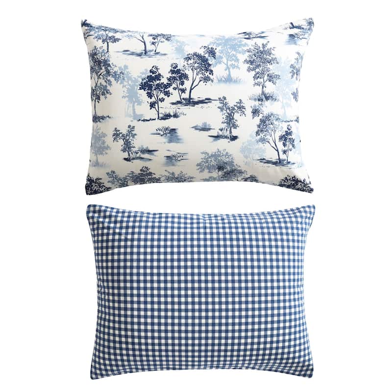 Eddie Bauer Vintage Forest Toile Cotton Reversible Blue Comforter Set