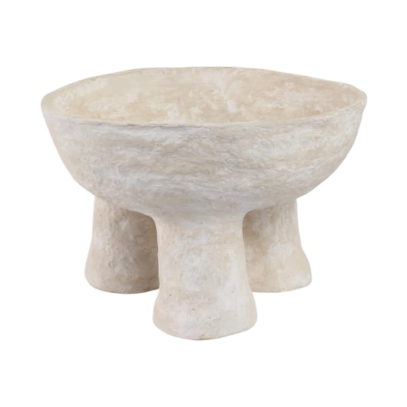 Decorative Textured Bowl with Tripod Pedestal Base - 16", White