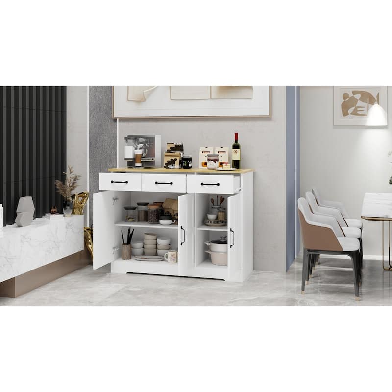 Buffet Cabinet with 3 Drawers & 3 Doors, Multi-Functional Storage Cabinet, Entryway Table with Adjustable Shelves