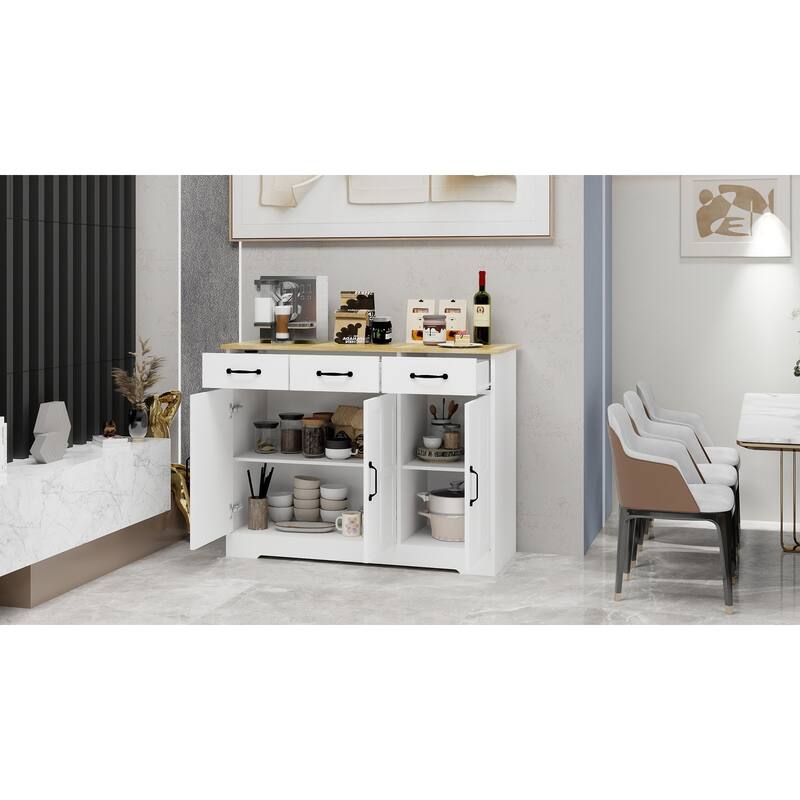 Buffet Sideboard Cabinet with Storage, Modern Farmhouse Coffee Bar Cabinet with 3 Drawers and 3 Doors Adjustable Shelves