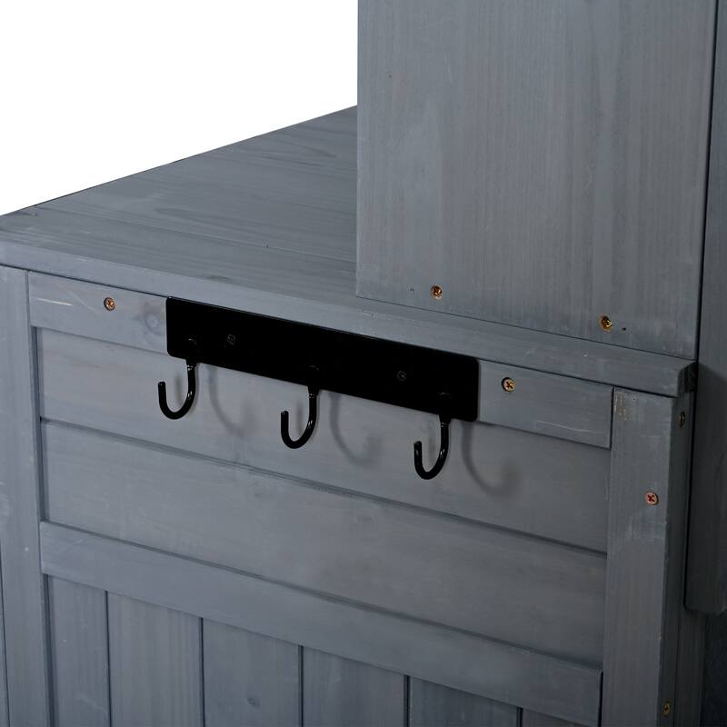 65" Solid Fir Wood Potting Bench with Hutch, Garden Workstation Table with Drawer, Spice Rack & Shelves