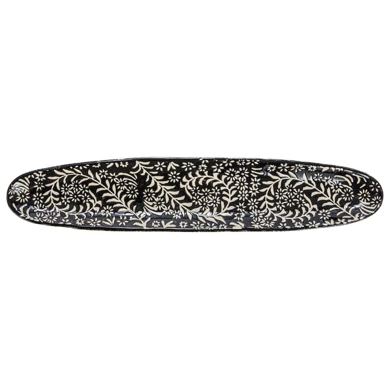 Stoneware Platter with Wax Relief Botanicals