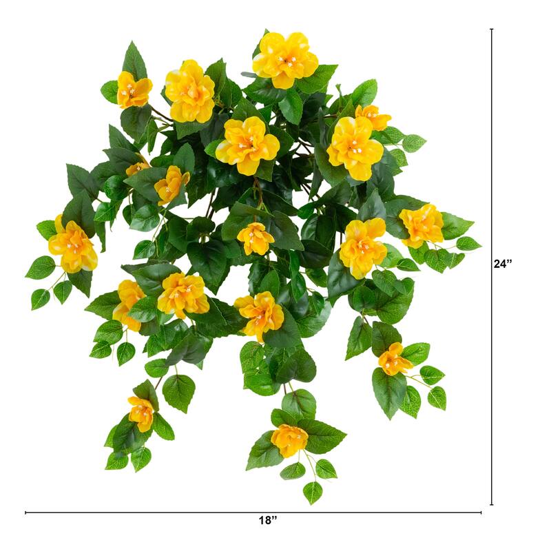 24-in UV Resistant Artificial Azalea Hanging Plant - Set of 3