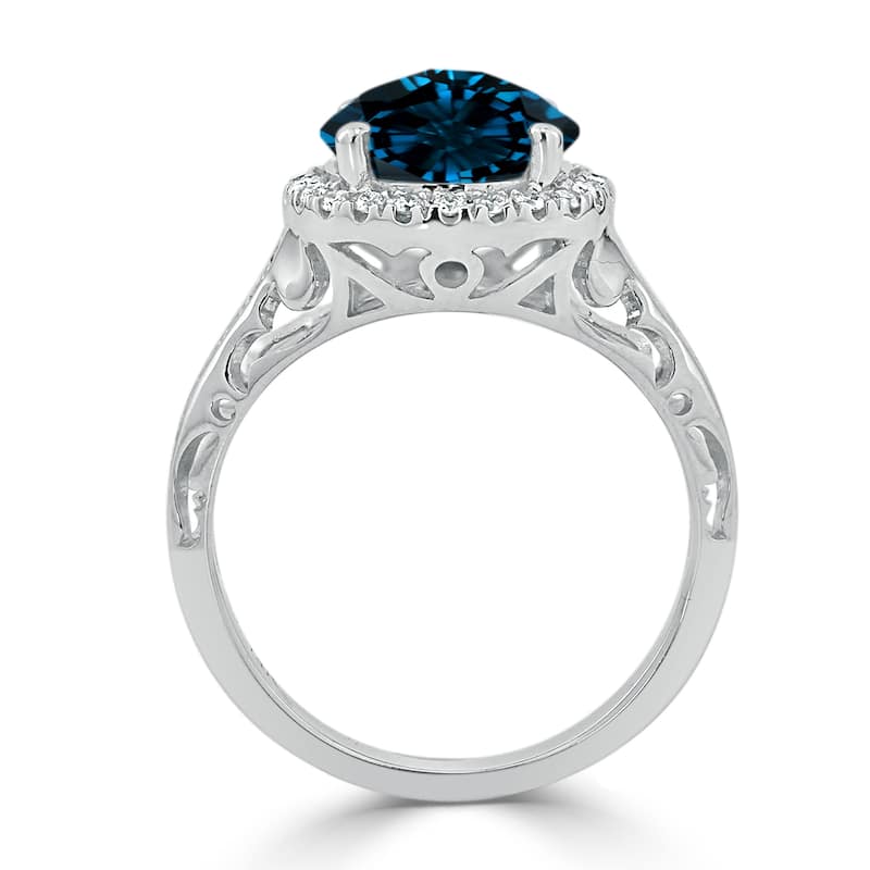 Auriya 2 5/8ct Fancy Round London Blue Topaz and Halo Diamond Engagement Ring 1/5ctw 14k Gold