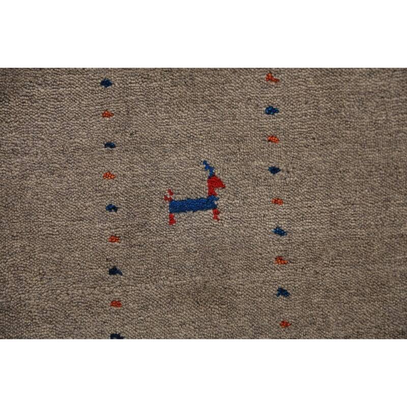 Gabbeh Oriental Area Rug Hand-Knotted Beige Tribal Wool Carpet - 5'7" x 7'10"