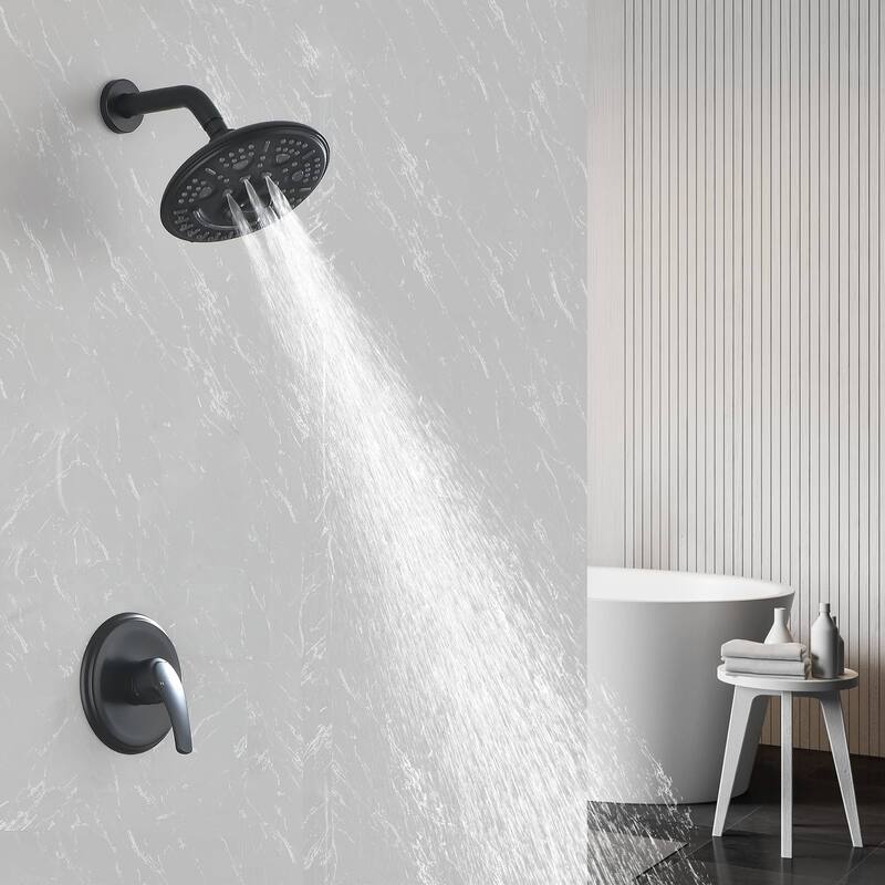Wall Mounted Shower Faucet With Rough-in Valve Complete Shower System With Multifunctional Massage 8 Inch Shower Head Kit Set - Matte Black