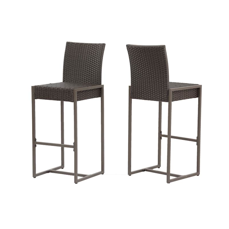 Roomfitters Set of 2 Outdoor Wicker Bar Stools, All-Weather Rattan Bar Chairs with Armrests, Durable and Comfortable Design