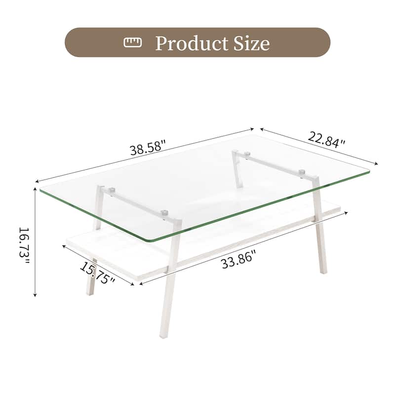 38x22'' Rectangle Coffee Table with Tempered Glass Tabletop