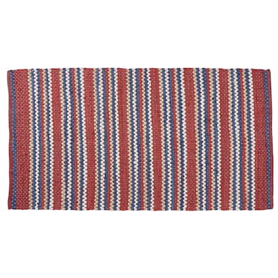 Park Designs Red and Blue Stripe Chindi Rag Rug 3 ft X 5 ft - 3'x5'