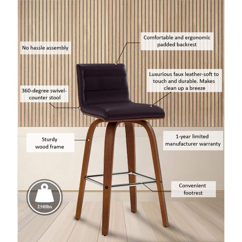 Skara Mid-Century Swivel Counter Stool, Upholstered Counter Height Chair with Bentwood Legs