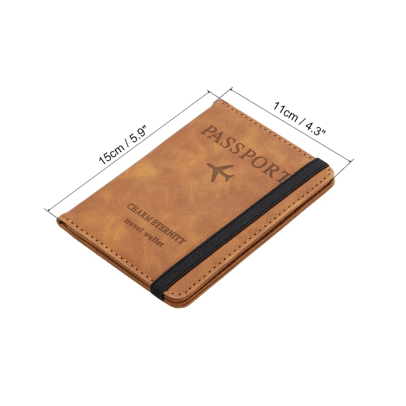PU Passport Holder Cover with Strap, RFID Blocking Travel Wallet - 15x11cm