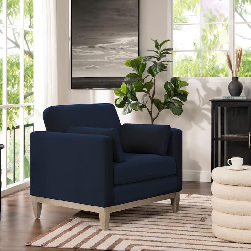 Knox 36" Modern Farmhouse Loose Pillow-Back Arm Chair - Single - Dark Navy Blue Performance Velvet