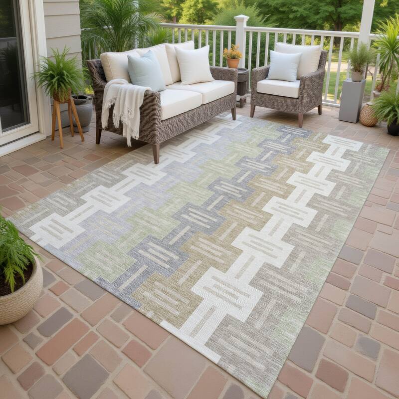 Machine Washable Indoor/ Outdoor Modern Wamego Chantille Rug - Ivory - 5' x 7'6"