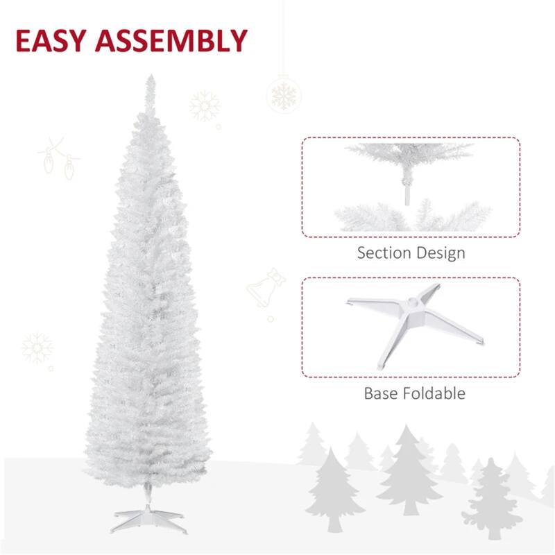 7 Foot Artificial Pencil Christmas Tree Unlit 499 Tips Slim Plastic Easy Assembly Flame Retardant Holiday Decor