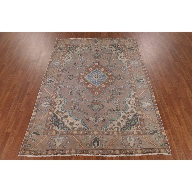 Overdyed Vintage Tabriz Persian Vintage Rug Hand-Knotted Wool Carpet - 6'5"x 9'1"