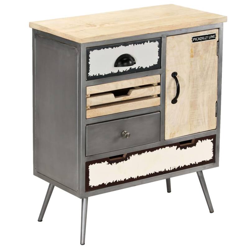 vidaXL Sideboard Solid Mango Wood and Steel 25.6"x13"x29.9"
