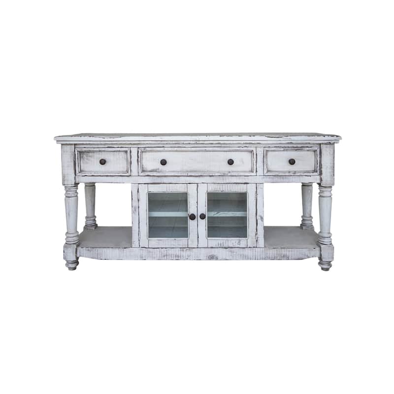HomeRoots 70" White Solid Wood Open shelving Distressed TV Stand - 70' X '34.75' X '19