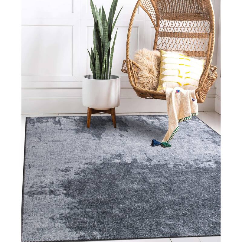 Distressed Abstract Machine Washable Area Rug