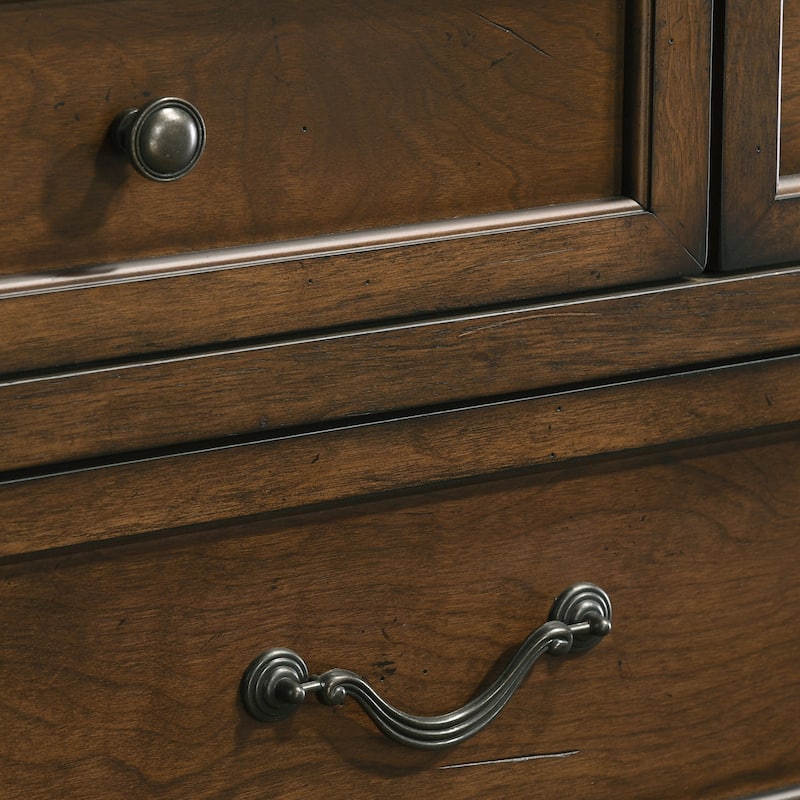 Roundhill Furniture Maderne Traditional Wood Panel Bed with Dresser, Mirror, Nightstand, Antique Walnut Finish
