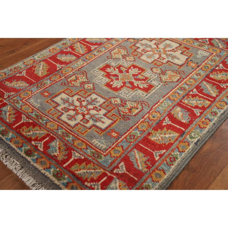 Traditional Kazak Rug Handmade Oriental Grey Wool Carpet - 2'0"x 3'0"