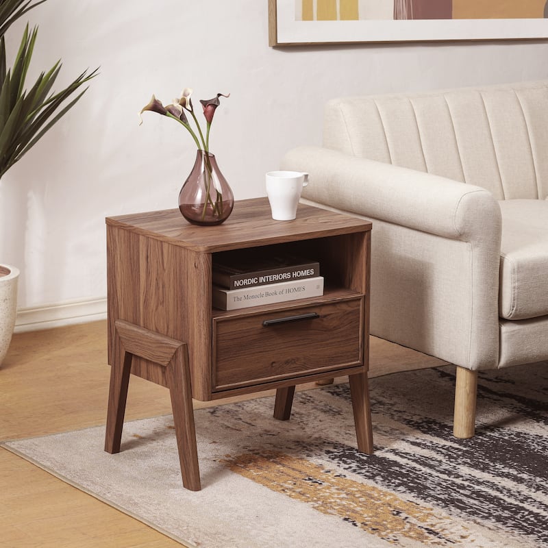 NPD Furniture Heaton Side Table 1 Drawer - Walnut - Veneer