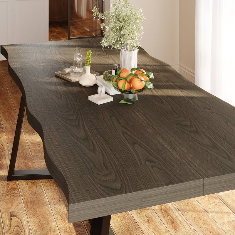 Rustic Elm Wood Dining Table Set with Black Bench – Modern Farmhouse Kitchen Table