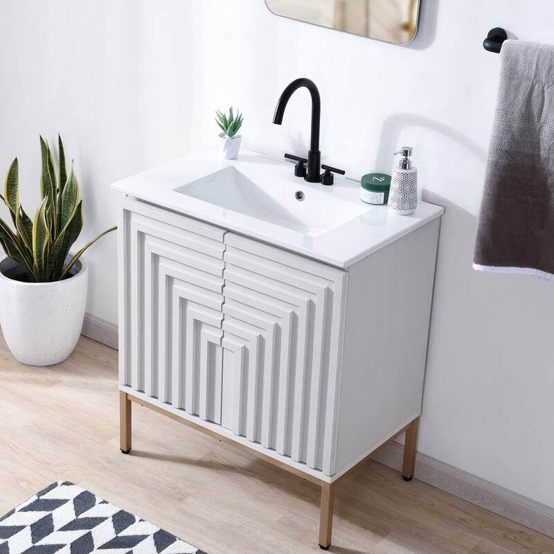 Rowan Geometric Modern Transitional 2-Shelf Bath Vanity Cabinet Only (Sink Basin Not Included), By JONATHAN Y