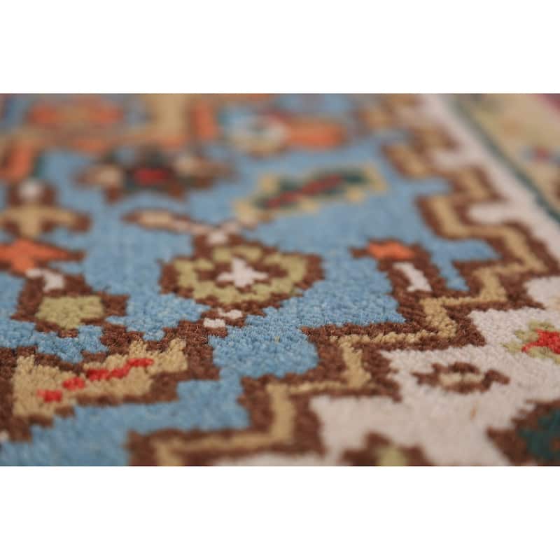 Light Blue Geometric Heriz Serapi Foyer Rug Handmade Wool Carpet - 3'0"x 5'0"