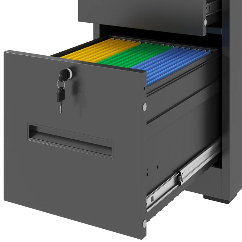 Modern 4-Drawer Vertical Black Filing Cabinet with Locking, Silent Slides and Adjustable Hanging Rod, for Home Office