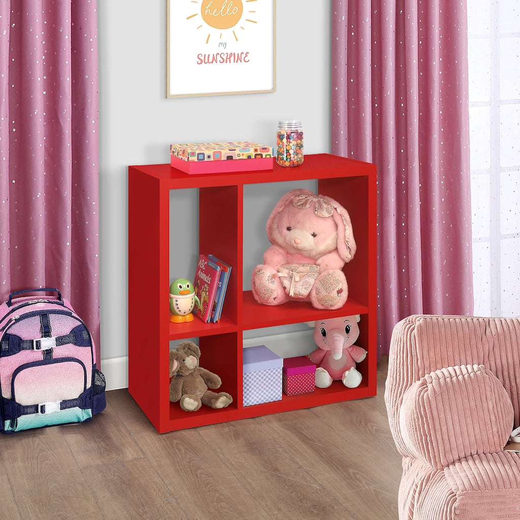 4-Cube Open Bookcase, Kids Toy Storage Shelf Organizer (Red)