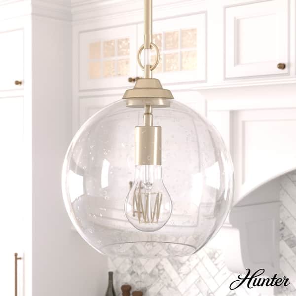 slide 2 of 9, Hunter High Oaks 10-inch 1-Light Pendant - Kitchen Island, Dining Room, Entry - Contemporary, Transitional Palm Gold