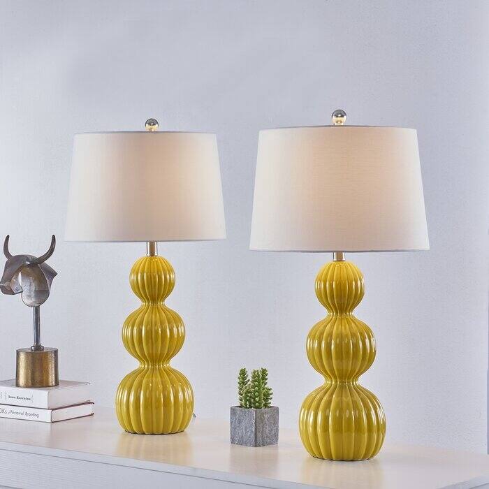28" Ceramic Table Lamp Set (Set of 2) - Yellow