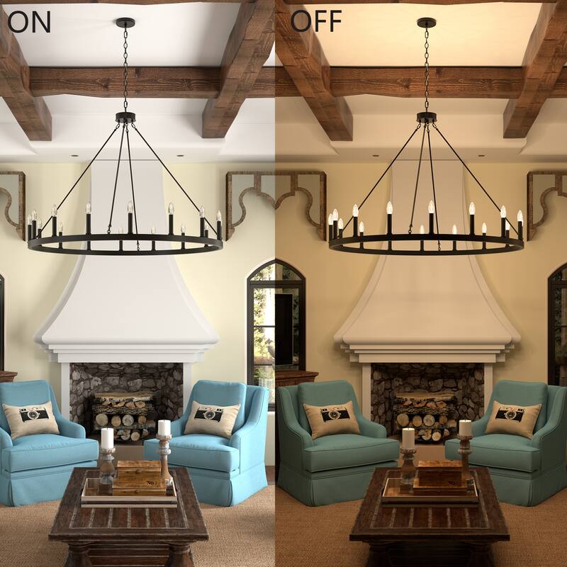 47In Farmhouse 16-light Large Round Wagon Wheel Candle Chandelier - 47'' D X 140'' H
