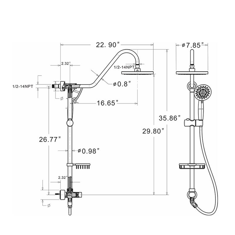 YASINU Rain Shower System, 8 in. rain showerhead with 5-function hand shower